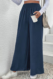 WOMEN ELASTIC WAIST WIDE LEG CASUAL COZY PANTS