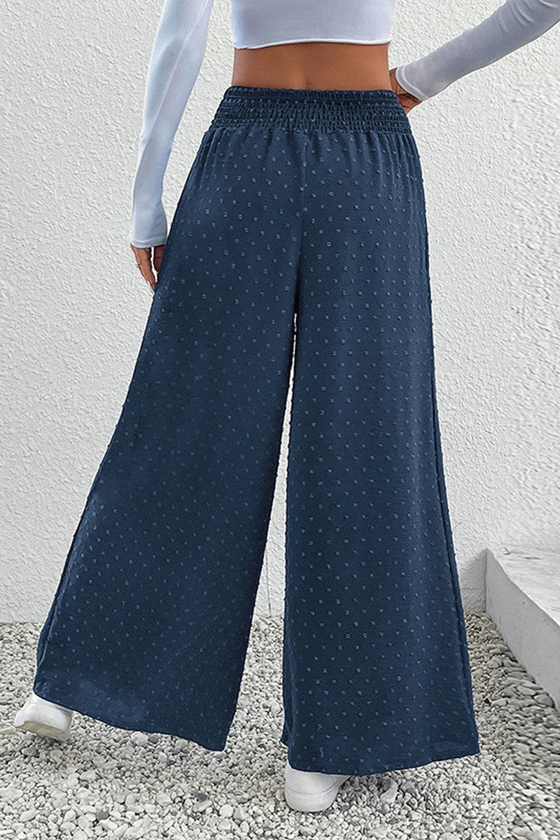 WOMEN ELASTIC WAIST WIDE LEG CASUAL COZY PANTS