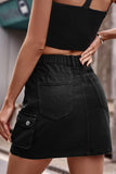 SIDE MINI POCKET ELASTIC WAIST CASUAL CARGO SKIRT - Doublju