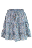 HIGH WAISTED RUFFLED FLORAL A LINE SHORT SKIRT - Doublju