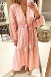 WOMEN LOOSE FIT COZY LINEN LONG SLEEVE MAXI DRESS