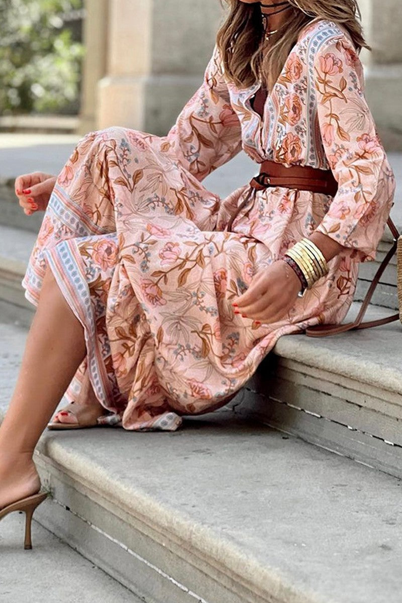 WOMEN FLORAL BOHEMIAN BOHO LONG SLEEVE DRESS