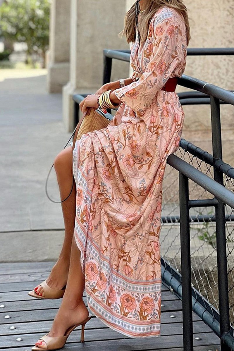 WOMEN FLORAL BOHEMIAN BOHO LONG SLEEVE DRESS