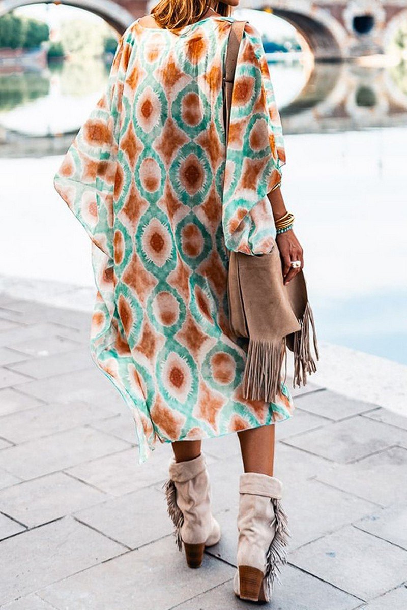 WOMEN BOHEMIAN PARINTING OVERSIZED SHAWL DRESS