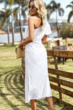 ONE OFF SHOULDER SIDE CUT OUT LONG DRESS - Doublju