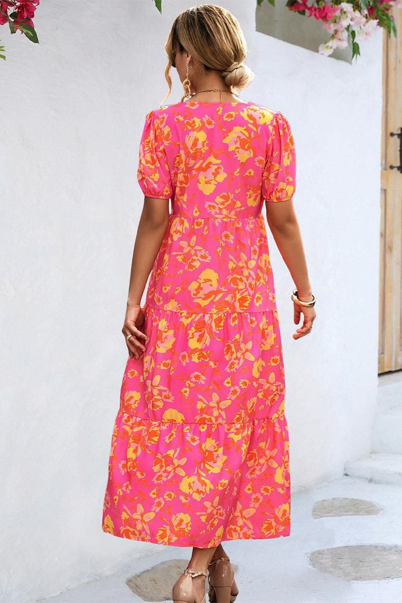 FLORAL PRINTING WOMEN SLIT DRESS - Doublju