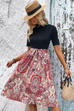 BOHEMIAN PRINTING SKIRT HIGH NECK DRESS - Doublju