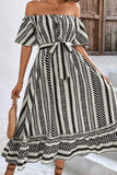 PATTERNED OFF SHOULDER WOMEN SWING DRESS - Doublju