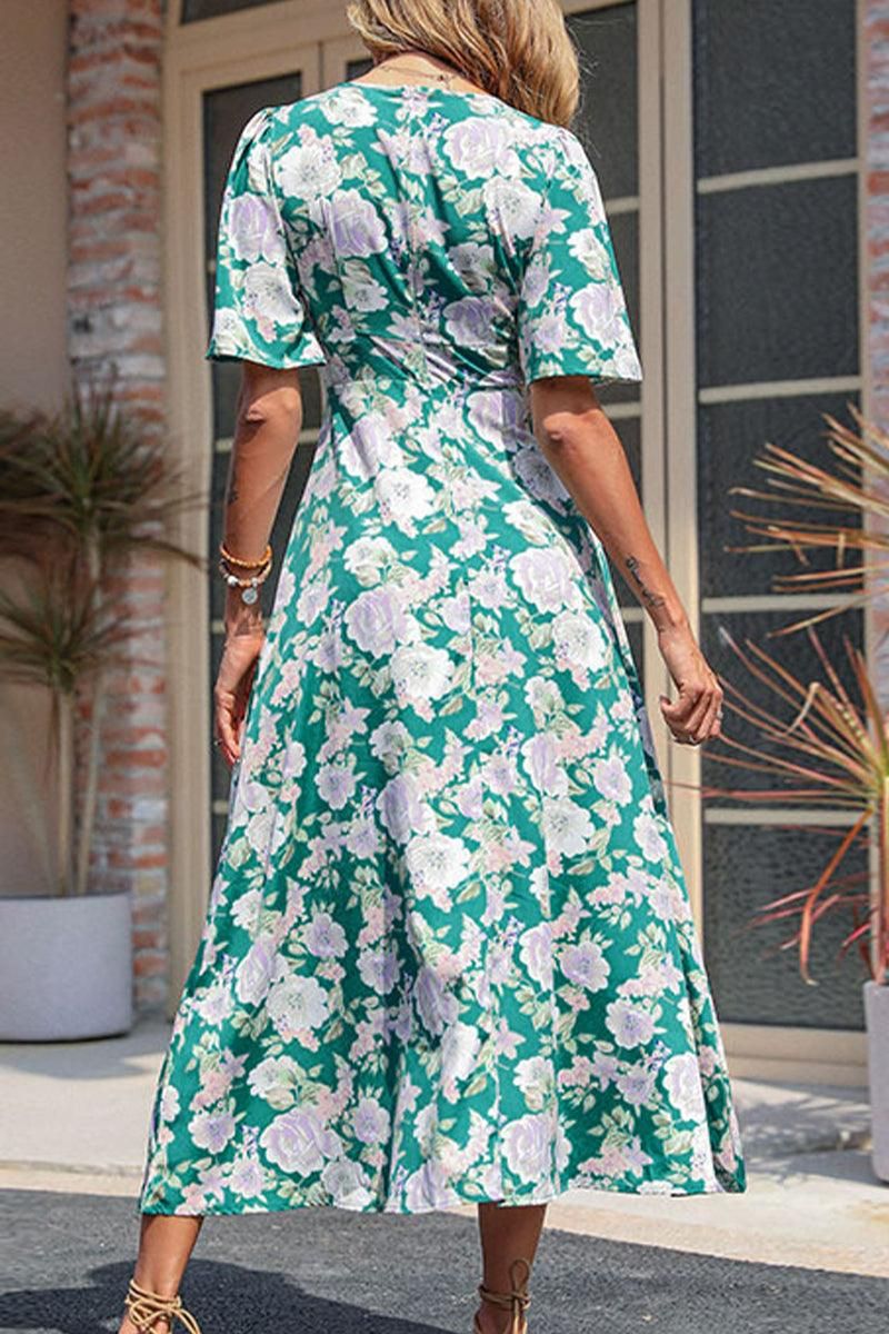 WOMEN HIGH EMPIRE WAIST FLORAL MAXI DRESS - Doublju