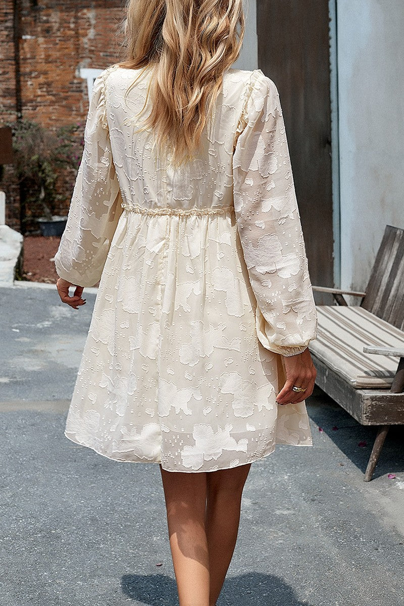 WOMEN LOOSE FIT LACE LONG SLEEVE CHIFFON DRESS