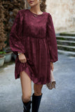 WOMEN LOOSE FIT LACE LONG SLEEVE CHIFFON DRESS