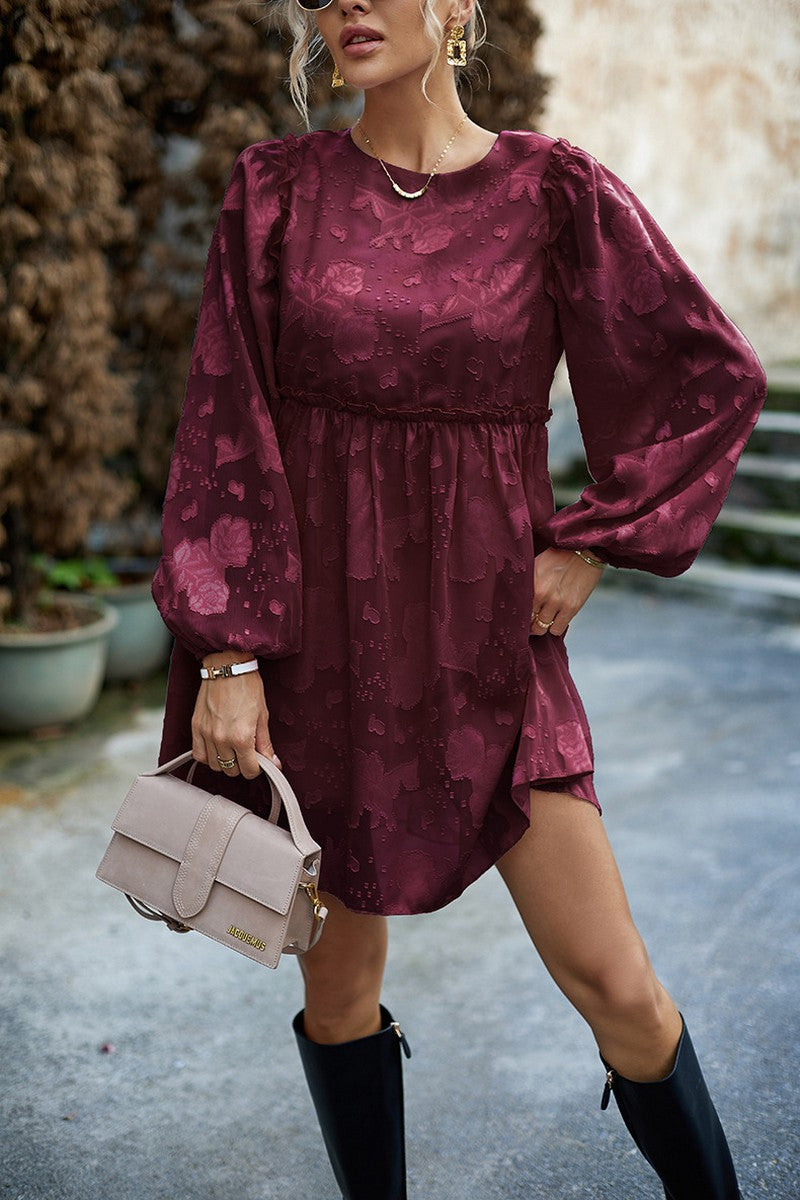 WOMEN LOOSE FIT LACE LONG SLEEVE CHIFFON DRESS