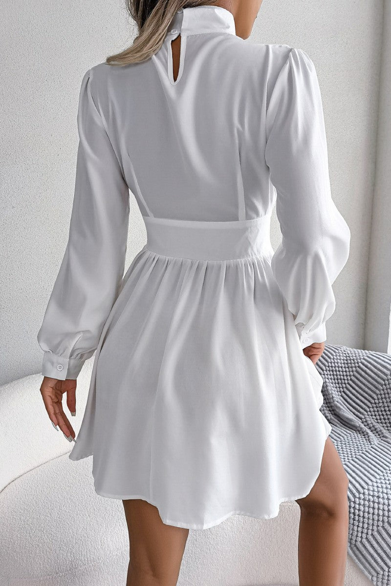 WOMEN FRONT CUT OUT DETAILED HIGH NECK DRESS