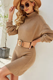 WOMEN KNITTED HIGH TURTLE NECK SWEAT DRESS