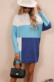 WOMEN LOOSE FIT HIGH NECK COLOR BLOCK KNIT DRESS