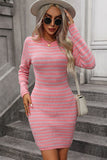 WOMEN TIGHT FIT STRIPE PATTERN MINI KNIT DRESS