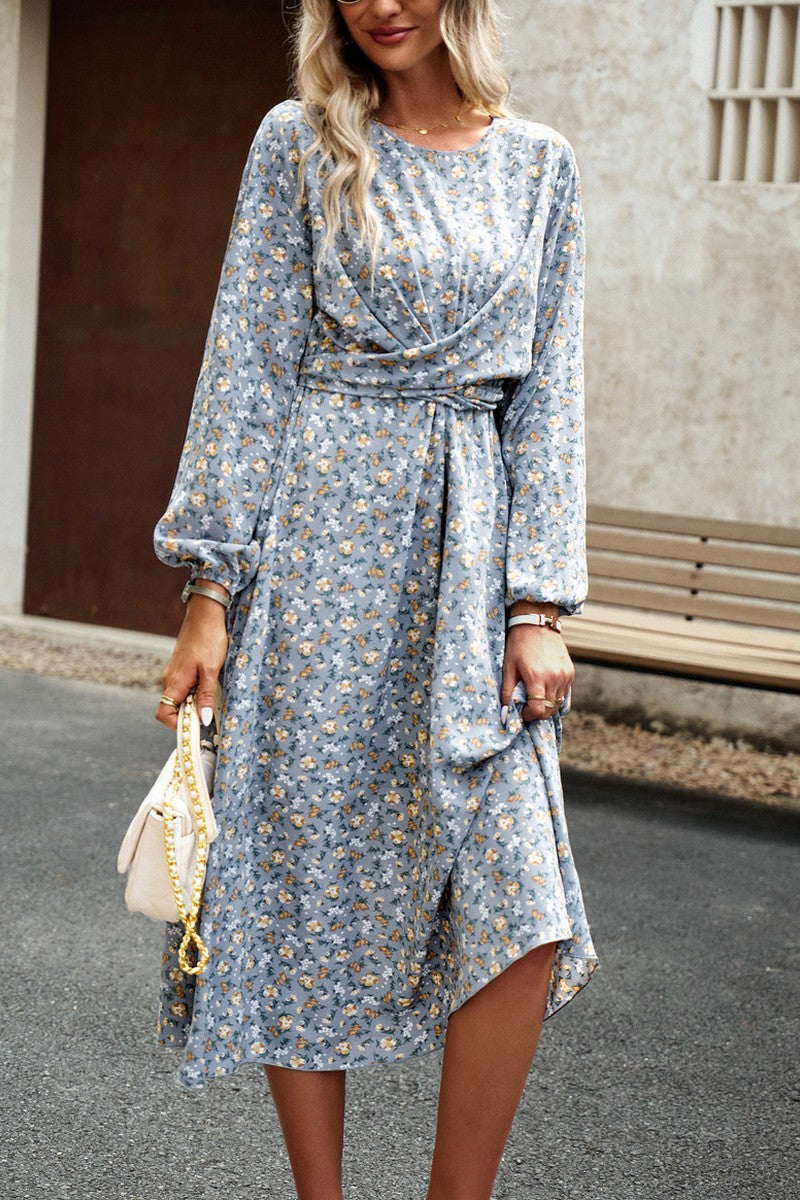 WOMEN FLORAL PRINTING LONG SLEEVE LONG DRESS