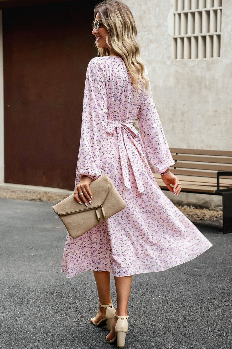 WOMEN FLORAL PRINTING LONG SLEEVE LONG DRESS