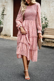 WOMEN SMOKING LONG SLEEVE TIERED LONG DRESS