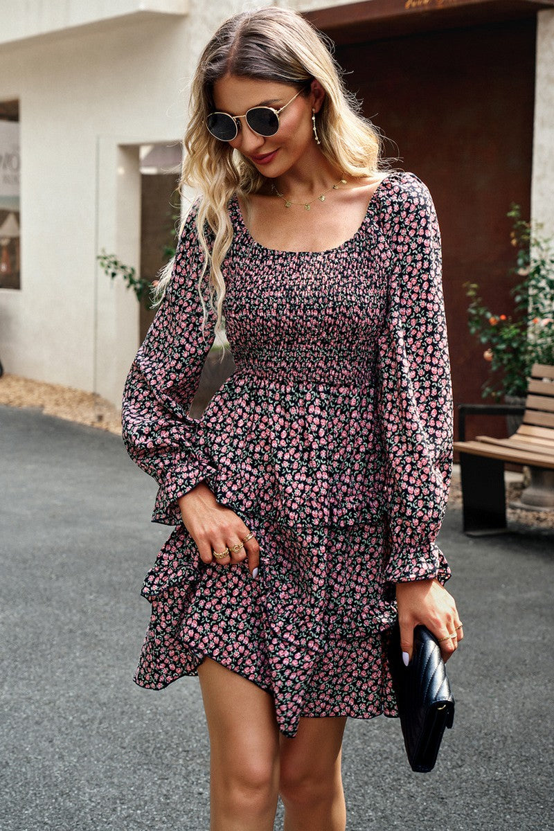 WOMEN OFF SHOULDER LONG SLEEVE RUFFLED DRESS