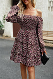 WOMEN OFF SHOULDER LONG SLEEVE RUFFLED DRESS