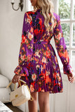 WOMEN ELEGANT FLORAL PLEATED CROSS WRAP DRESS