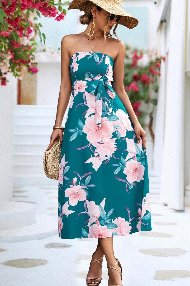 FLORAL PRINTING WOMEN TUBE DRESS - Doublju