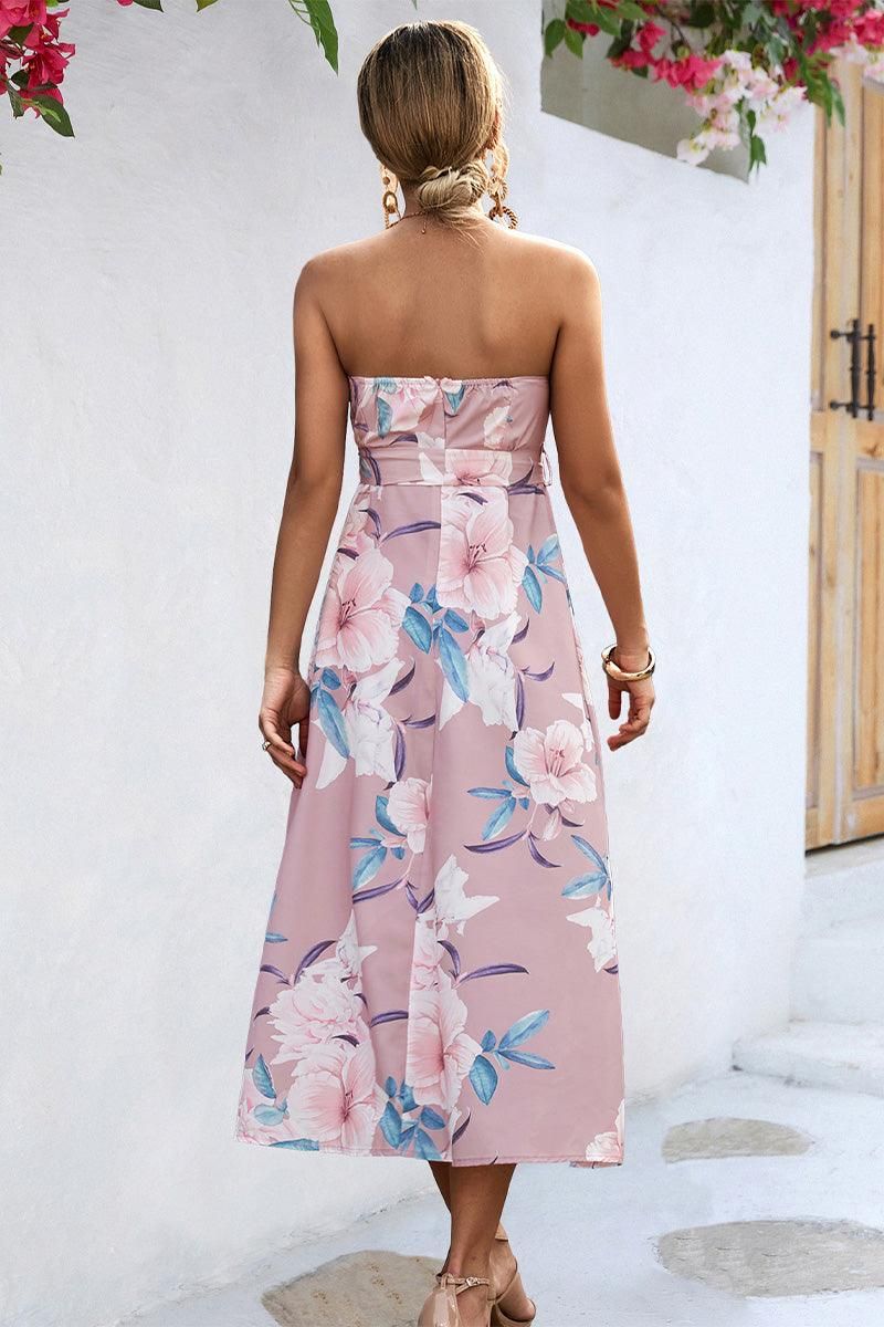 FLORAL PRINTING WOMEN TUBE DRESS - Doublju