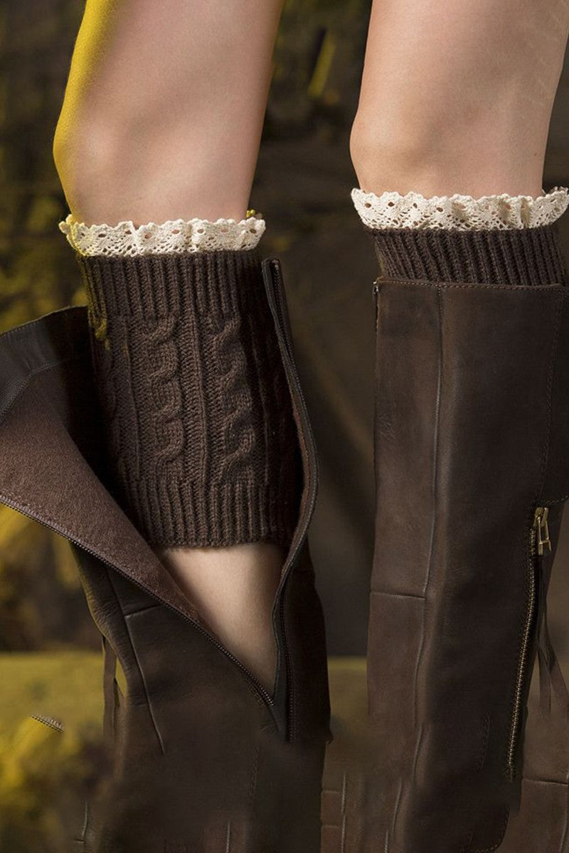 SHORT KNITTED LACE LEG WARMERS