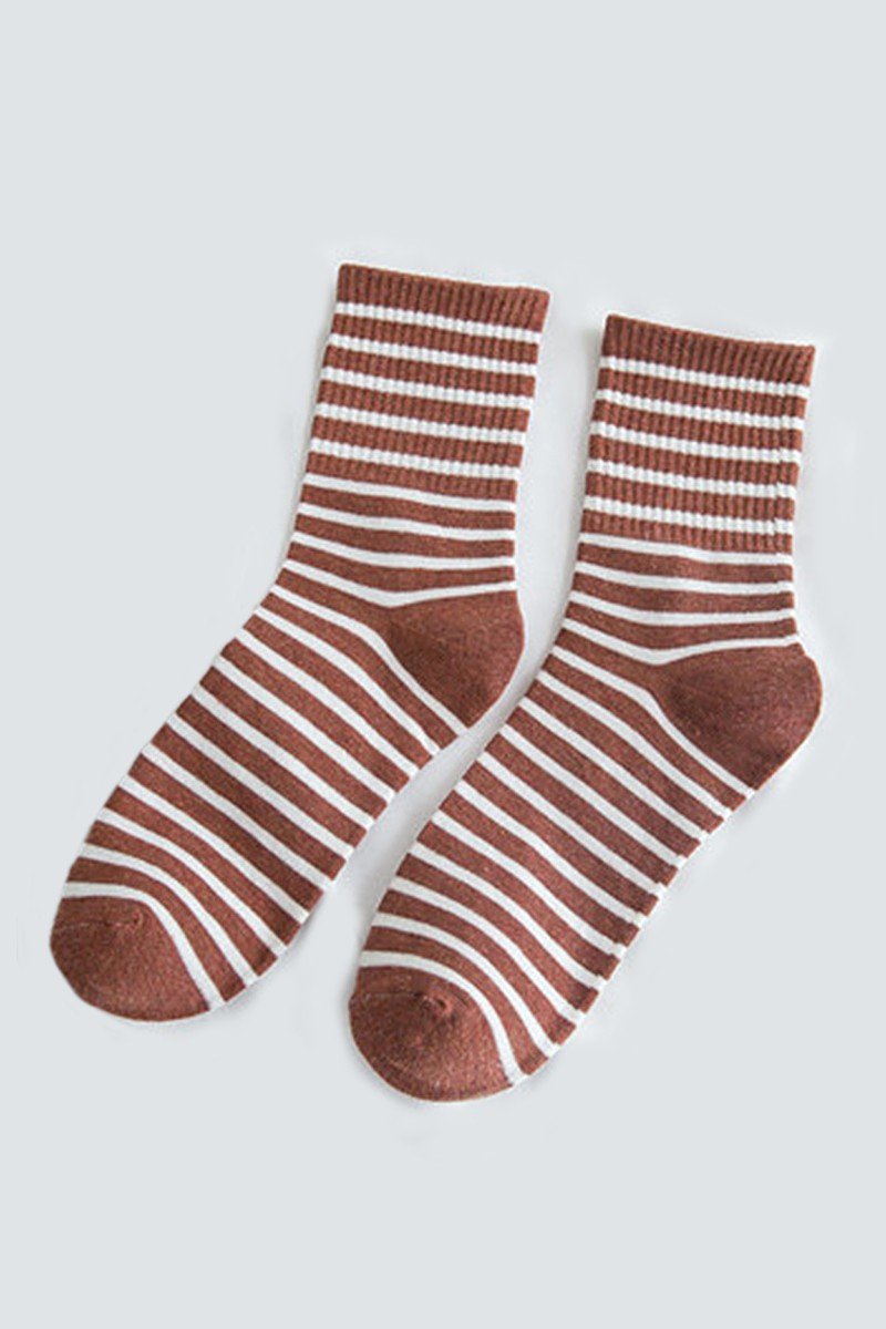 STRIPE PATTERN COZY COTTON ANKLE CREW SOCKS