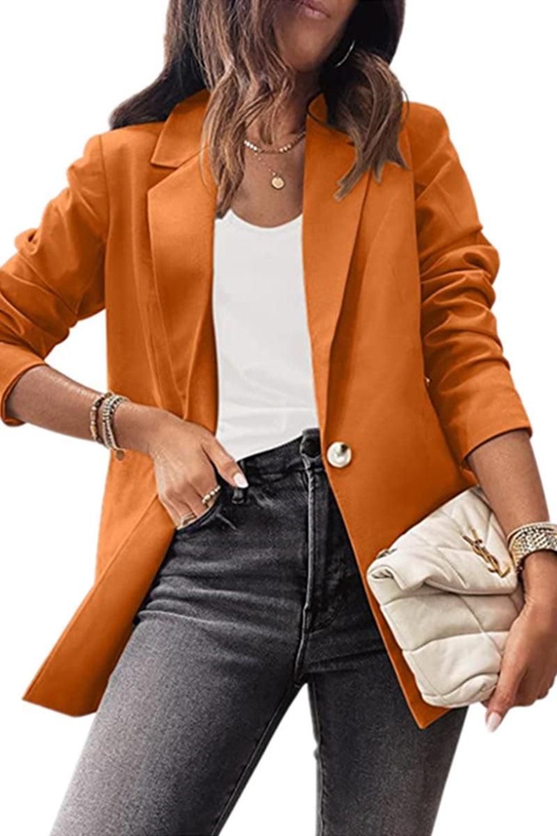 WOMEN OPEN FRONT ONE BUTTON CASUAL BLAZER - Doublju