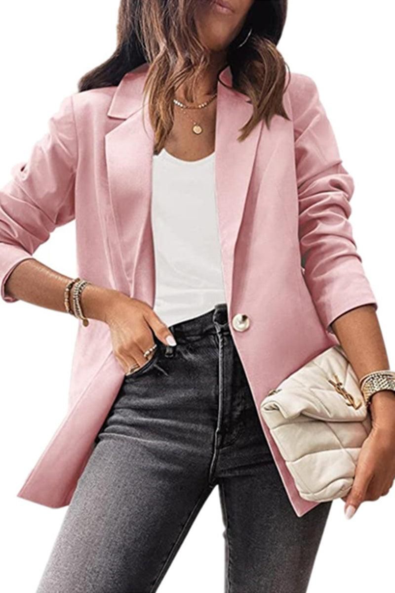 WOMEN OPEN FRONT ONE BUTTON CASUAL BLAZER - Doublju