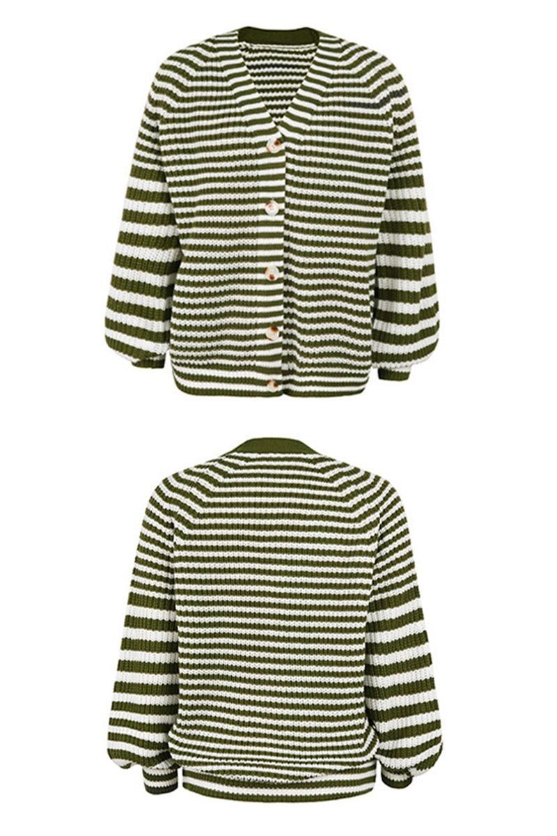 LOOSE FIT STRIPE PATTERN BUTTON DOWN CARDIGAN - Doublju