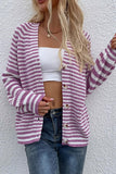 LOOSE FIT STRIPE PATTERN BUTTON DOWN CARDIGAN - Doublju