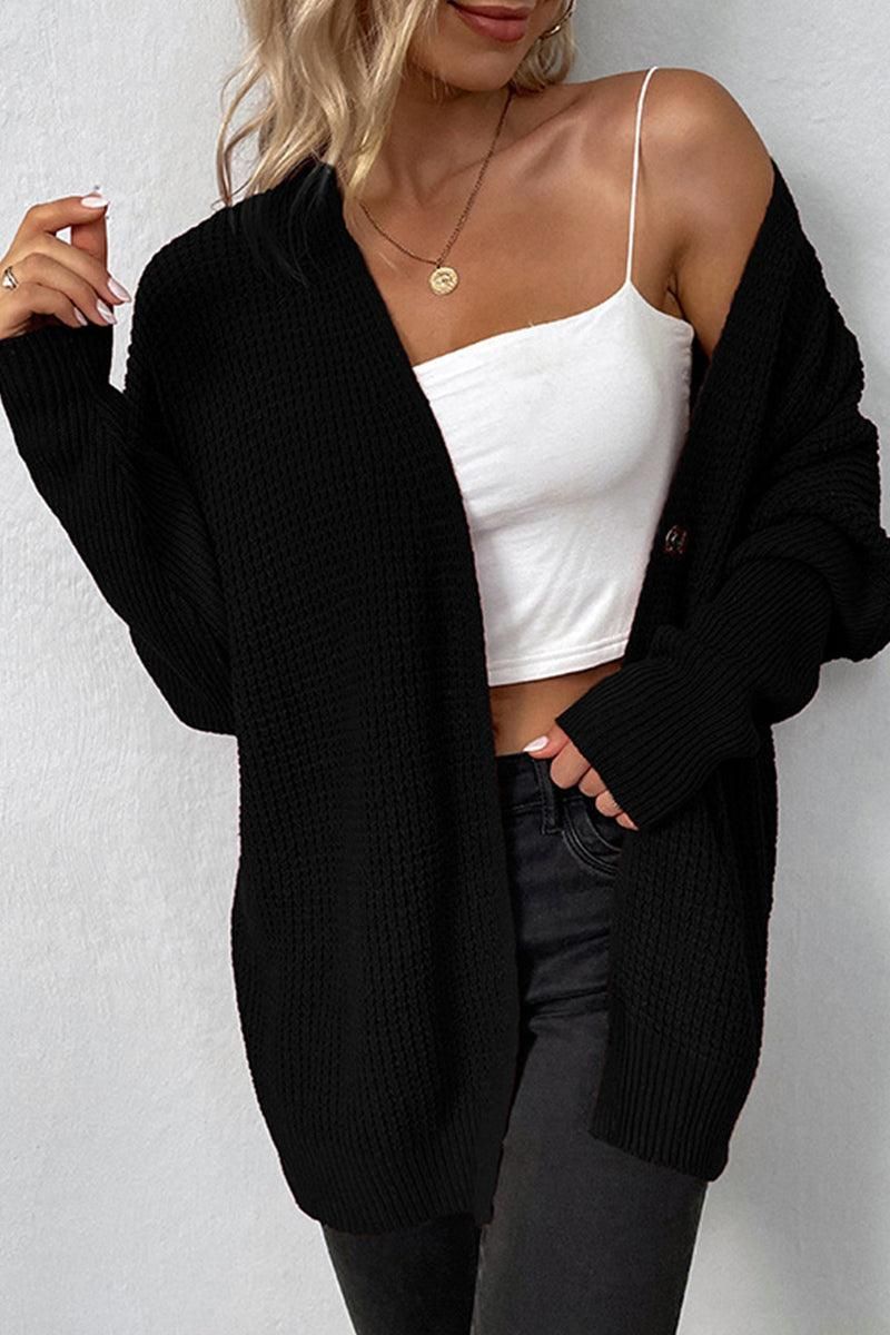 KNITTED ONE BUTTON CARDIGAN - Doublju