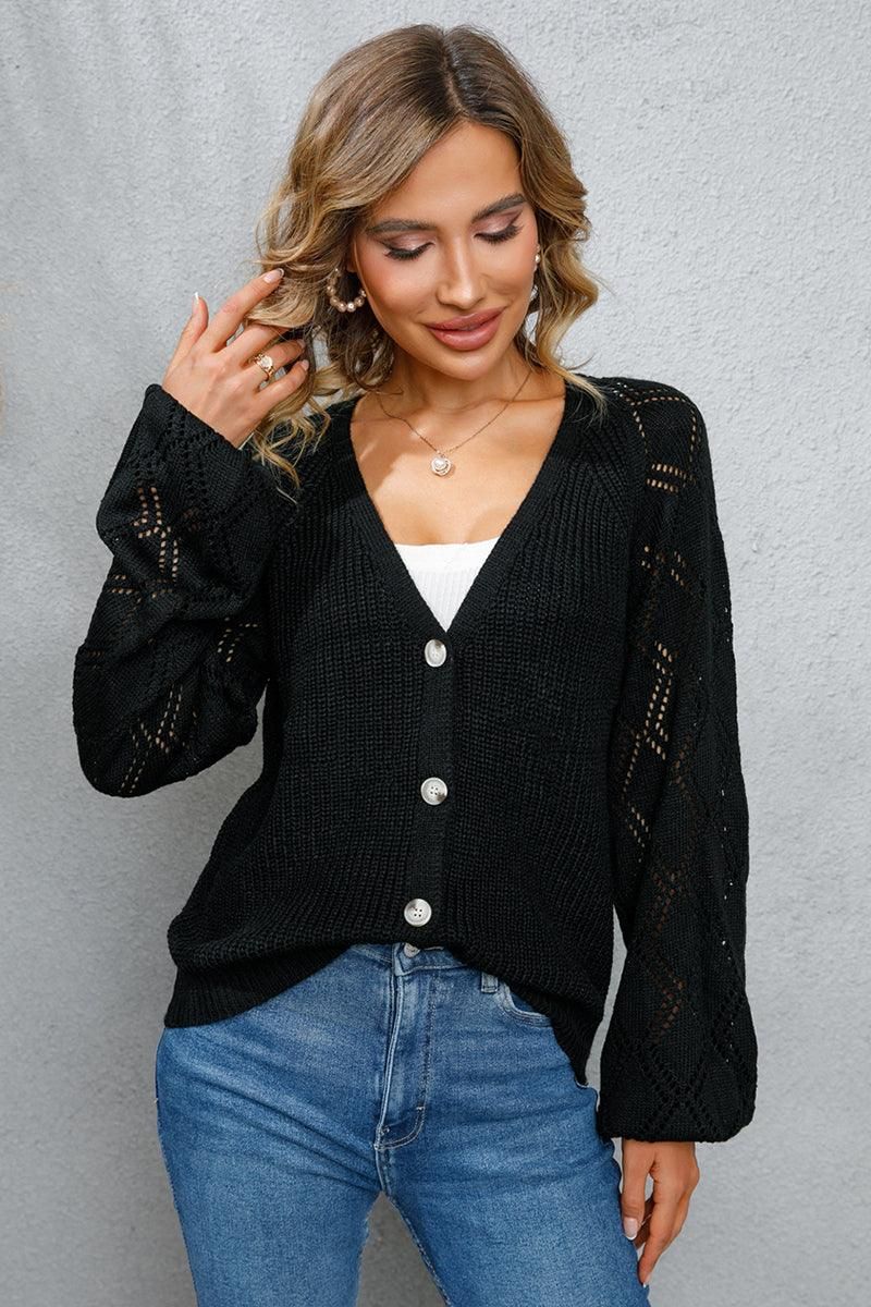 WOMENS BUTTON DOWN KNITTED CARDIGAN - Doublju