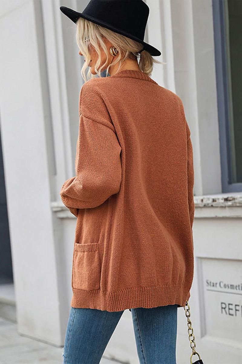 TOGGLE CLOSURE RIBBED CARDIGAN WITH POCKETS - Doublju