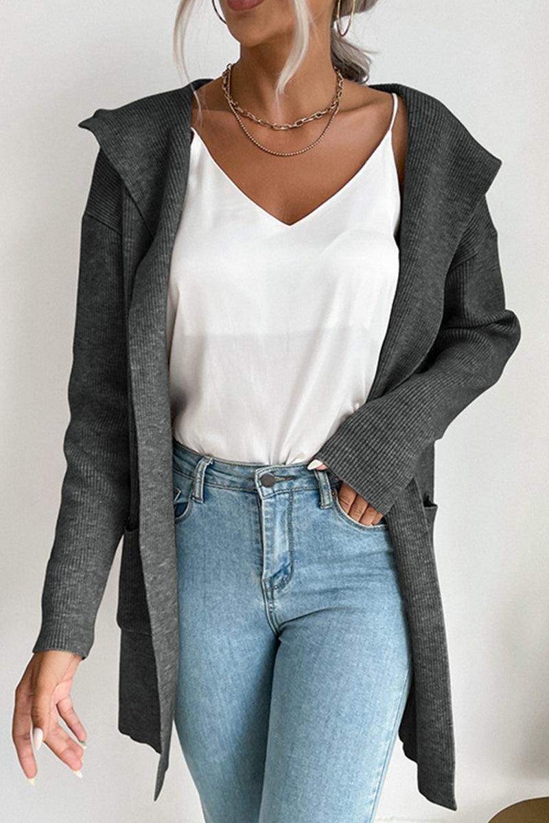 DAILY SOLID HOODIE CARDIGAN WITH POCKETS - Doublju