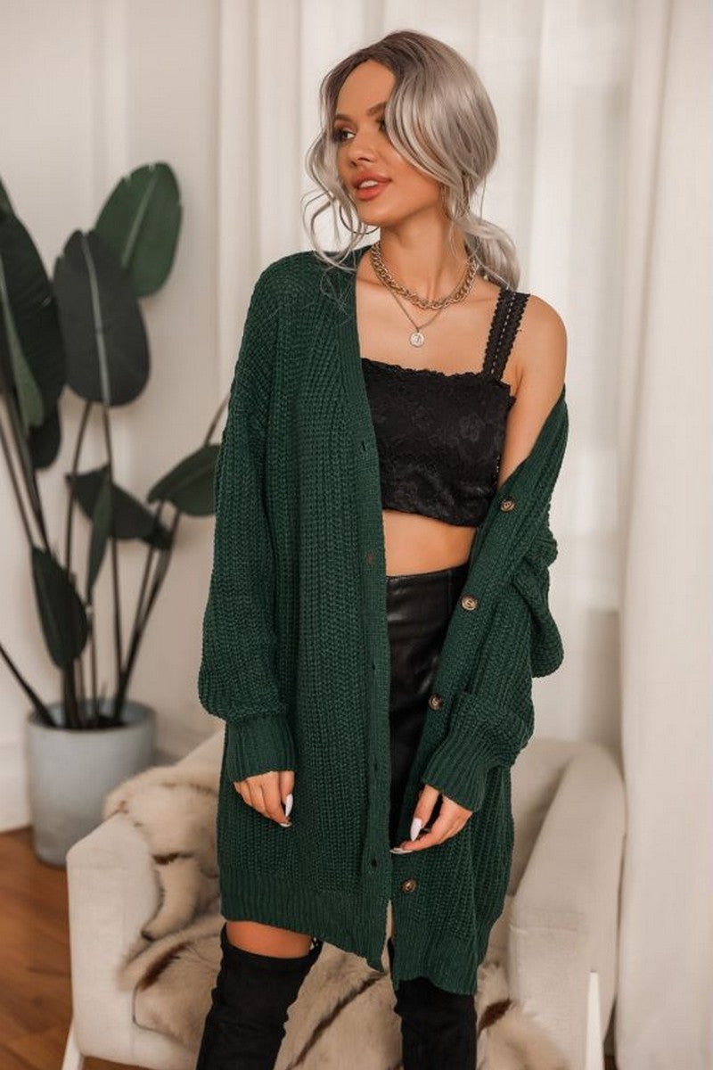 WOMEN CROCHET KNITTED KNEE LENGTH COZY CARDIGAN