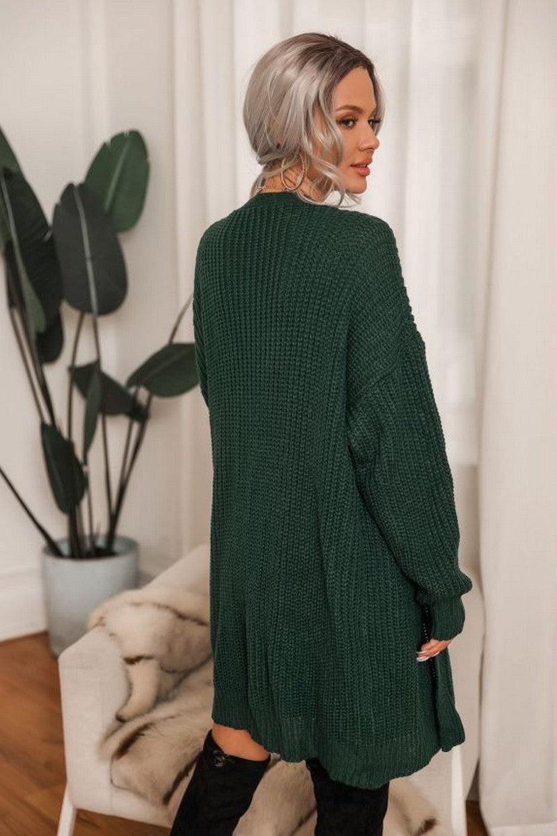 WOMEN CROCHET KNITTED KNEE LENGTH COZY CARDIGAN