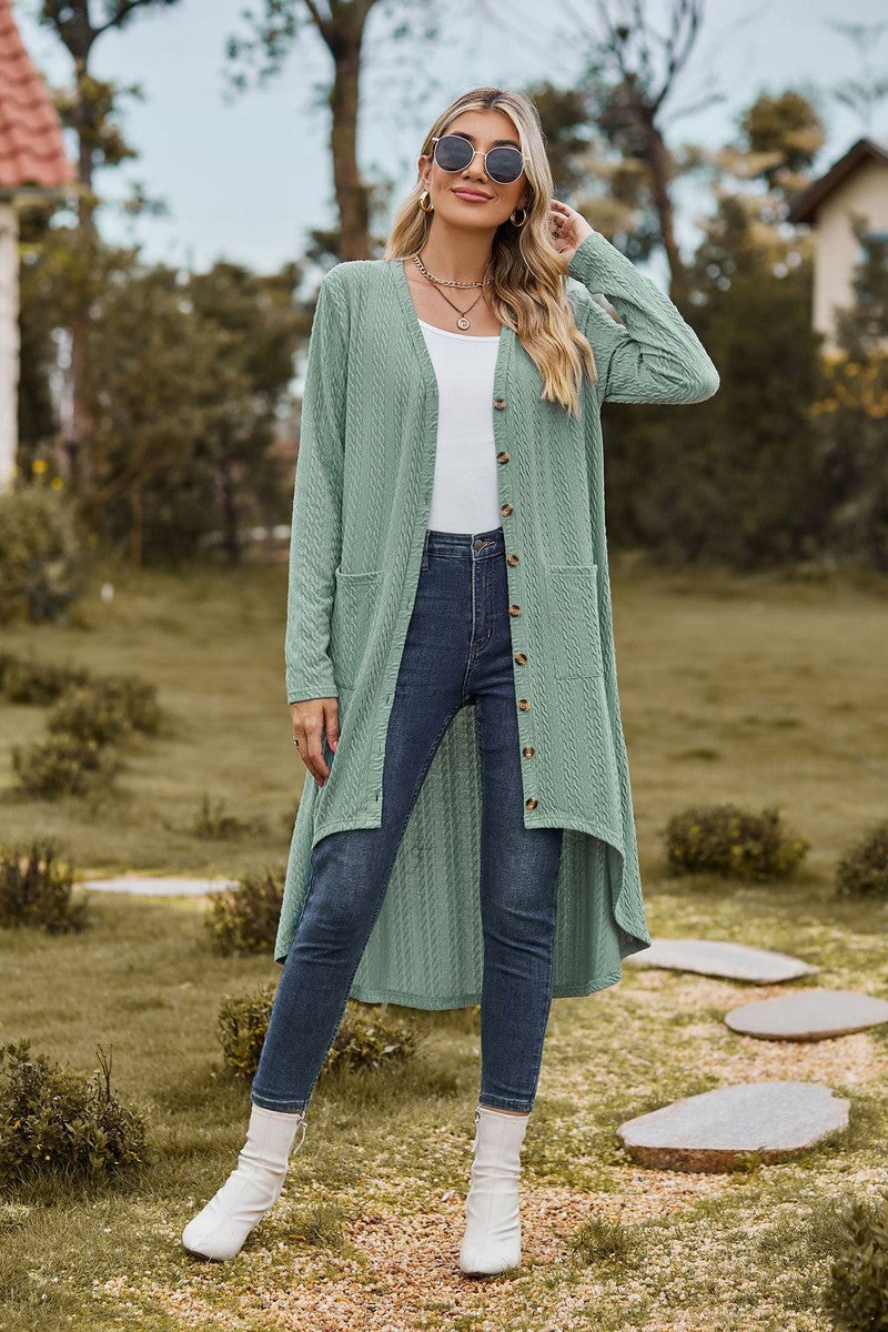 WOMEN TWIST CABLE STITCHED LONG LENGTH CARDIGAN