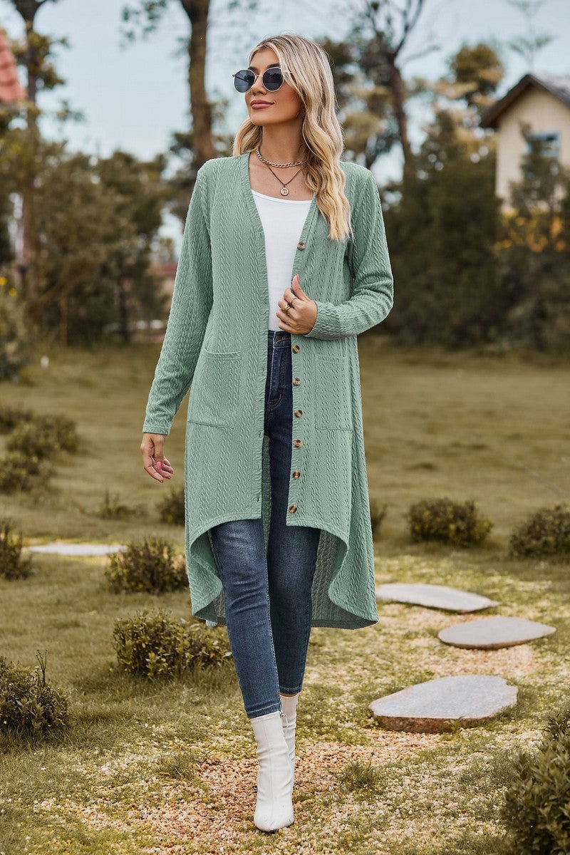 WOMEN TWIST CABLE STITCHED LONG LENGTH CARDIGAN