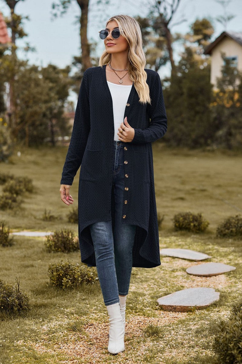 WOMEN TWIST CABLE STITCHED LONG LENGTH CARDIGAN