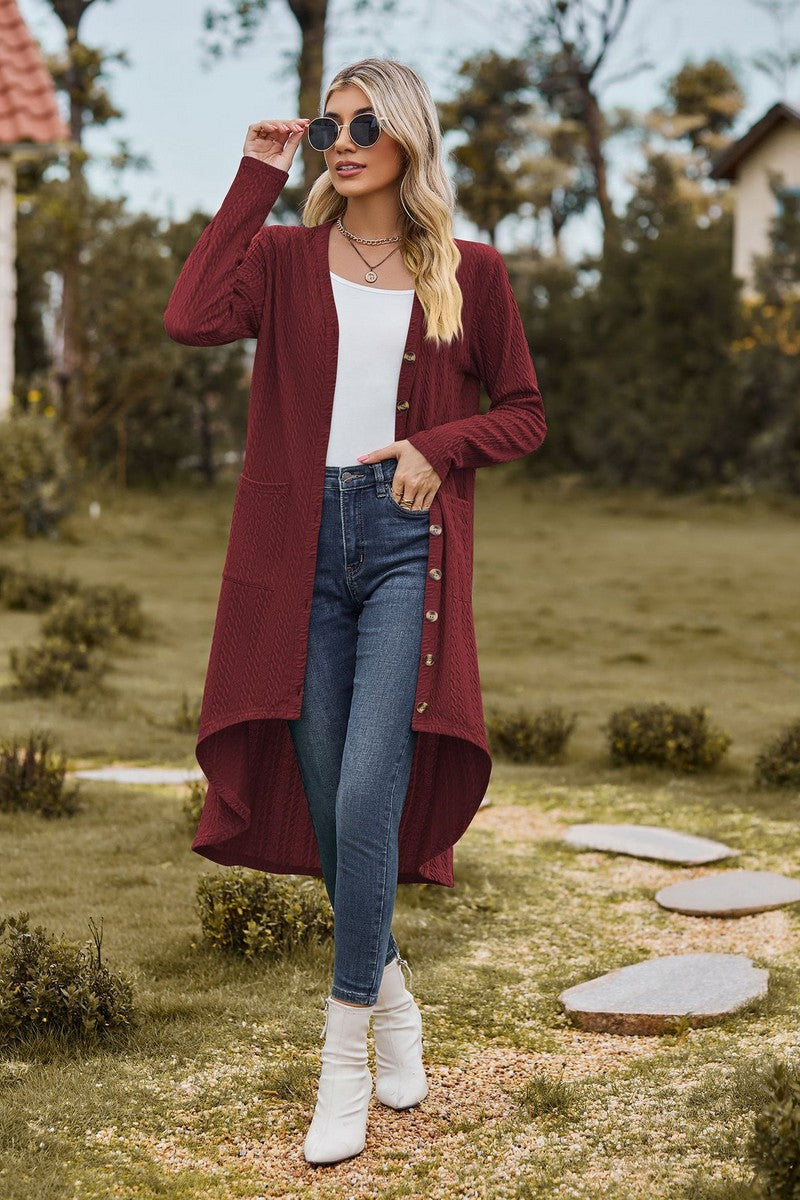 WOMEN TWIST CABLE STITCHED LONG LENGTH CARDIGAN