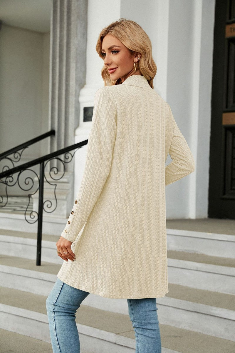 WOMEN TWIST STITCHED OPEN FRONT MID CARDIGAN