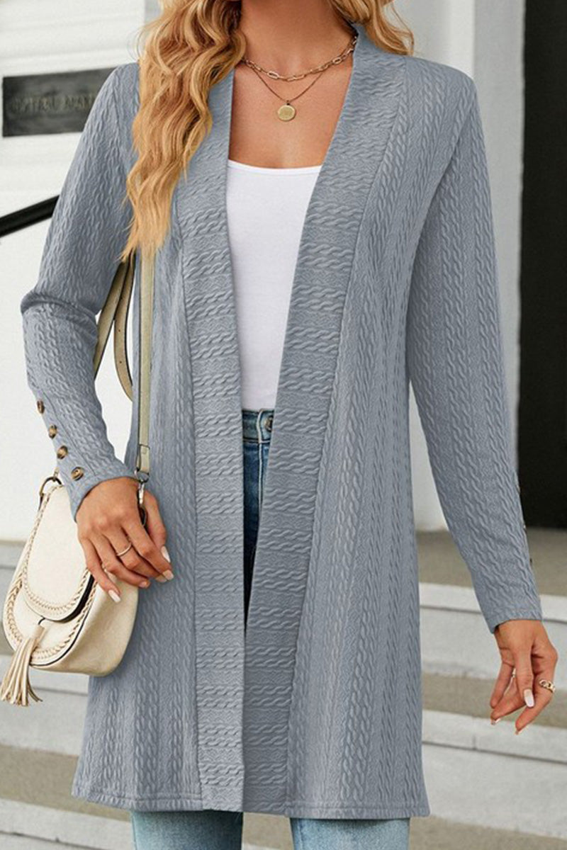 WOMEN TWIST STITCHED OPEN FRONT MID CARDIGAN