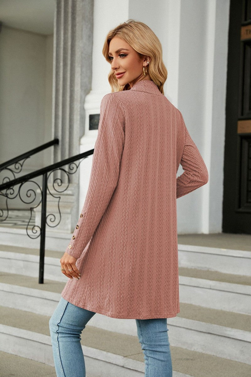 WOMEN TWIST STITCHED OPEN FRONT MID CARDIGAN