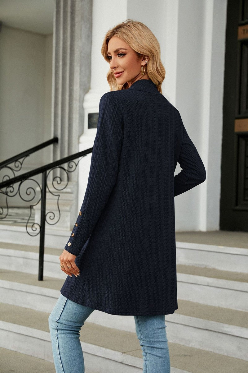 WOMEN TWIST STITCHED OPEN FRONT MID CARDIGAN