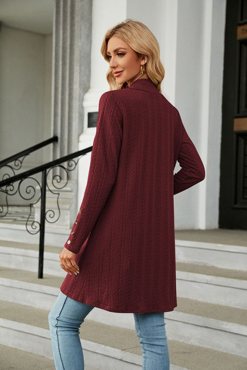 WOMEN TWIST STITCHED OPEN FRONT MID CARDIGAN