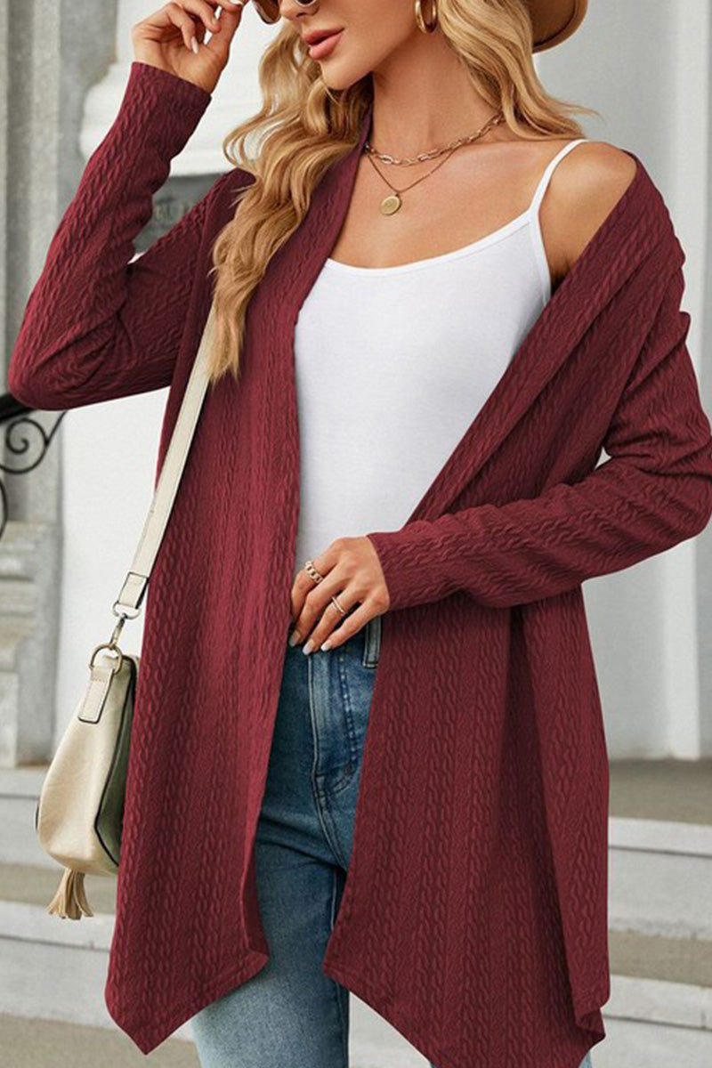 WOMEN TWIST PATTERNED OPEN FRONT MIDI CARDIGAN